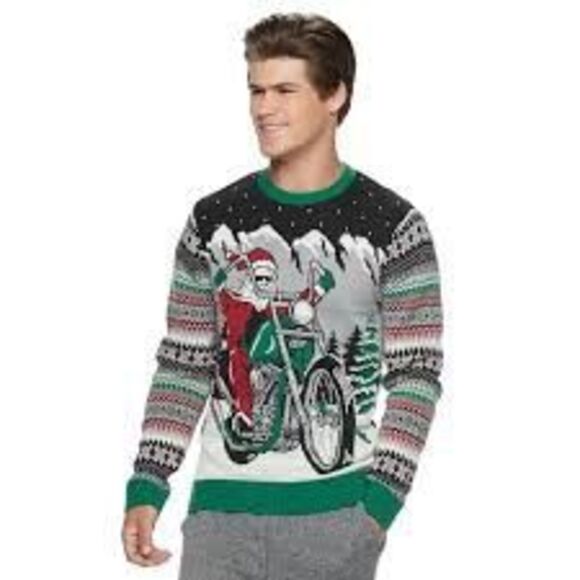 Ugly Christmas Sweater Men's XL Biker Santa Low Rider Motorcycle Funny Party - Picture 1 of 5